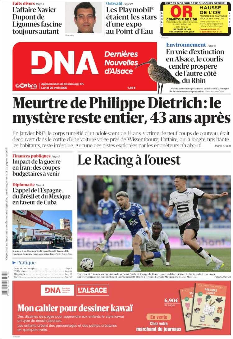Portada de Les Dernières Nouvelles d'Alsace (Francia)