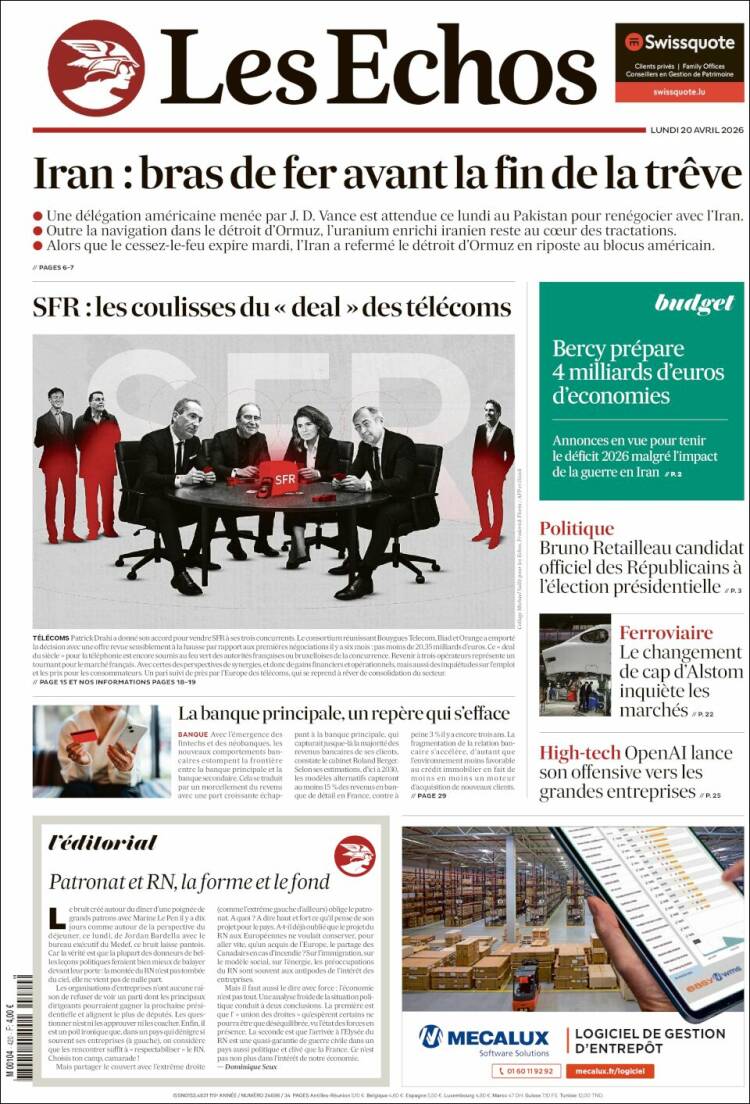 Portada de Les Echos (Francia)