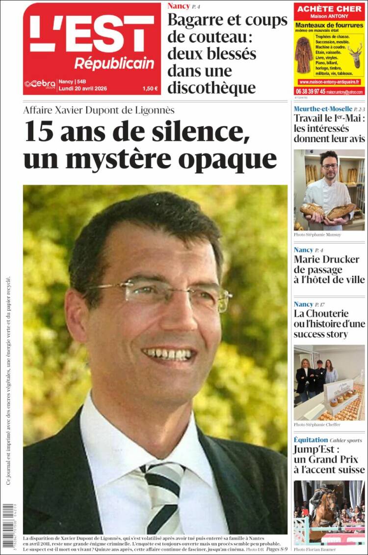 Portada de L'Est Republicain (Francia)