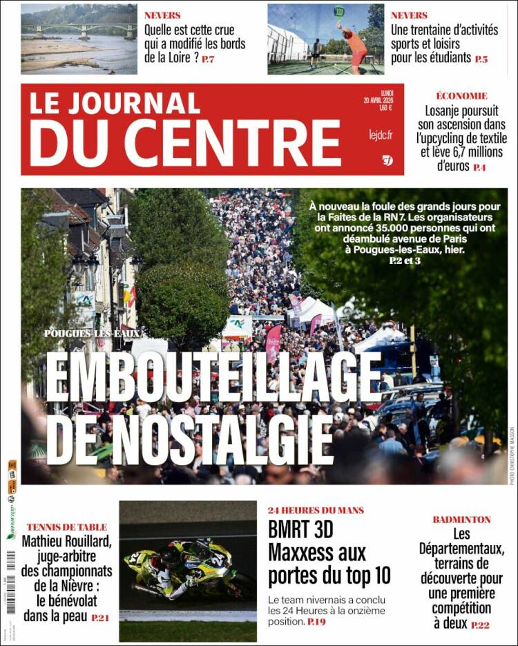 Portada de Le Journal du Centre (Francia)