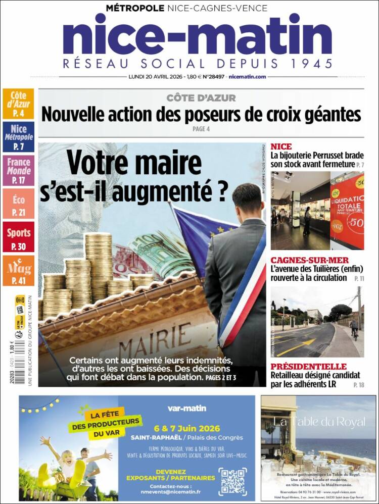 Portada de Nice-Matin (Francia)