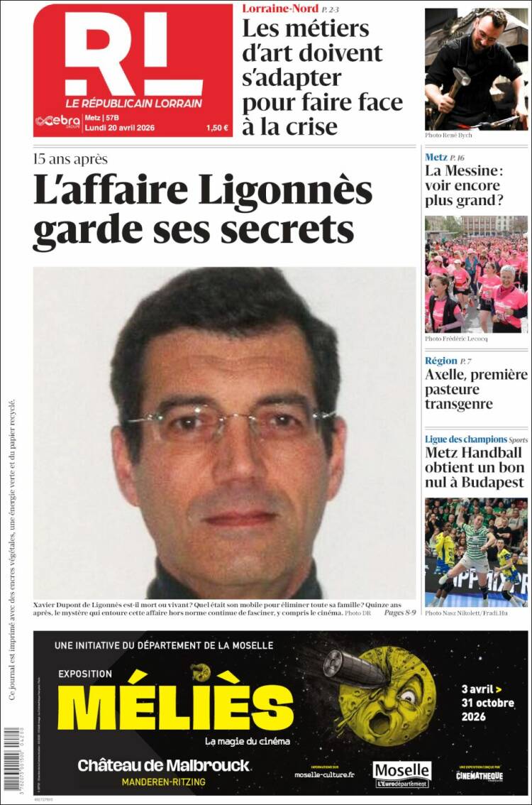 Portada de Le Republicain Lorrain (Francia)