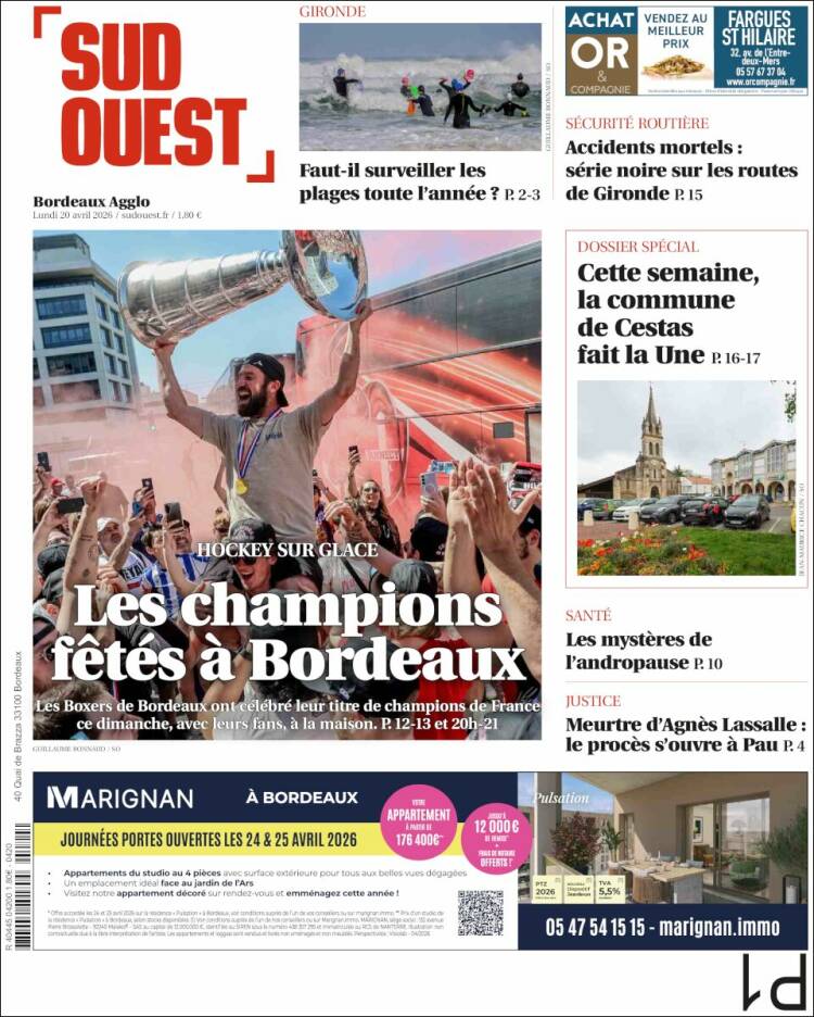 Portada de Sud Ouest (Francia)