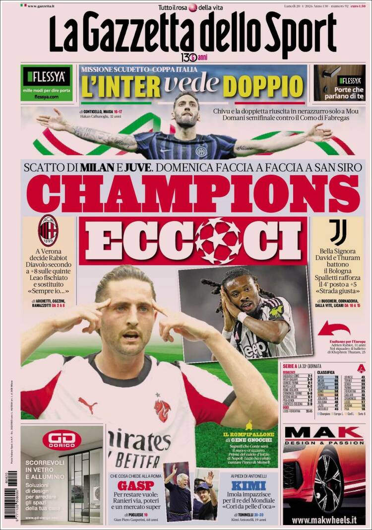 Portada de La Gazzetta dello Sport (Italia)