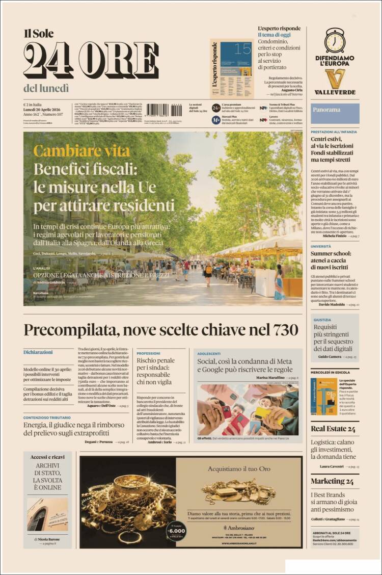 Portada de Il Sole 24 ORE (Italia)
