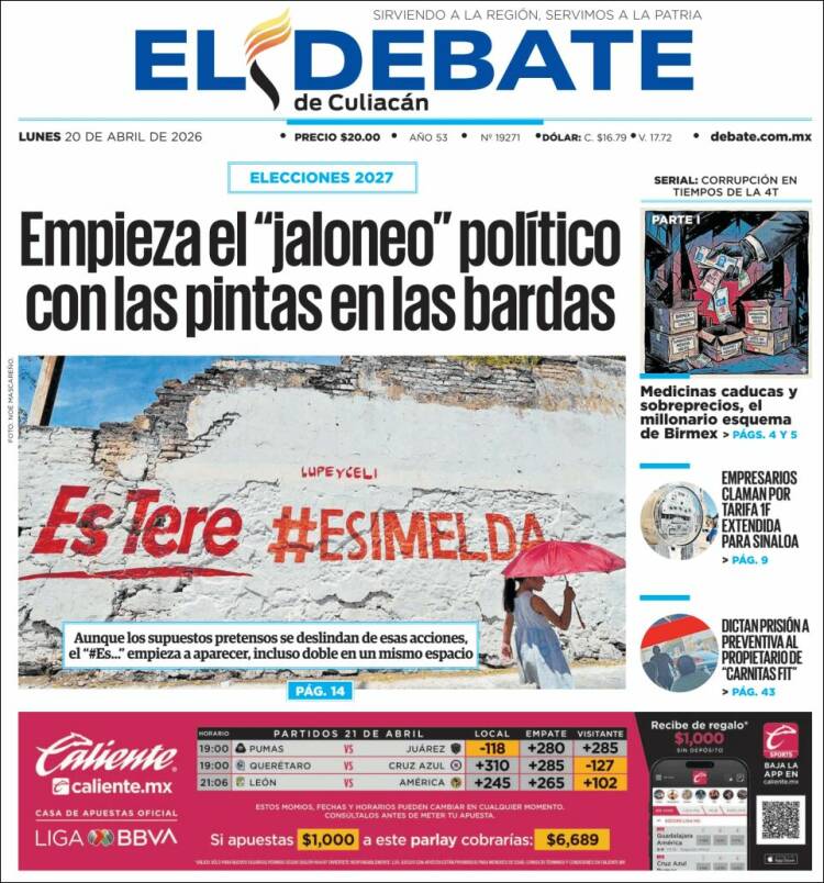 Portada de El Debate de Culiacán (M&eacute;xico)
