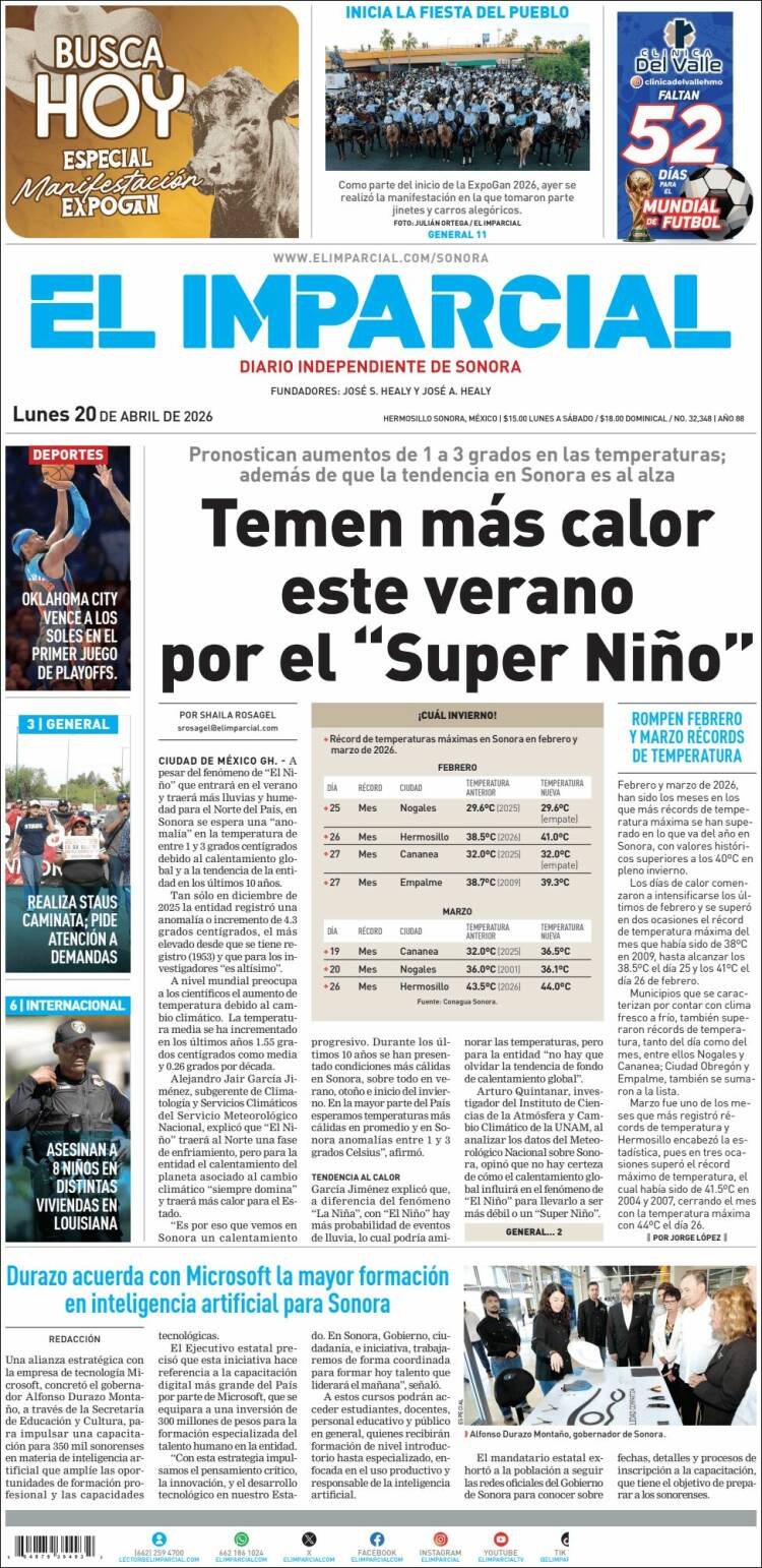 Portada de El Imparcial (M&eacute;xico)