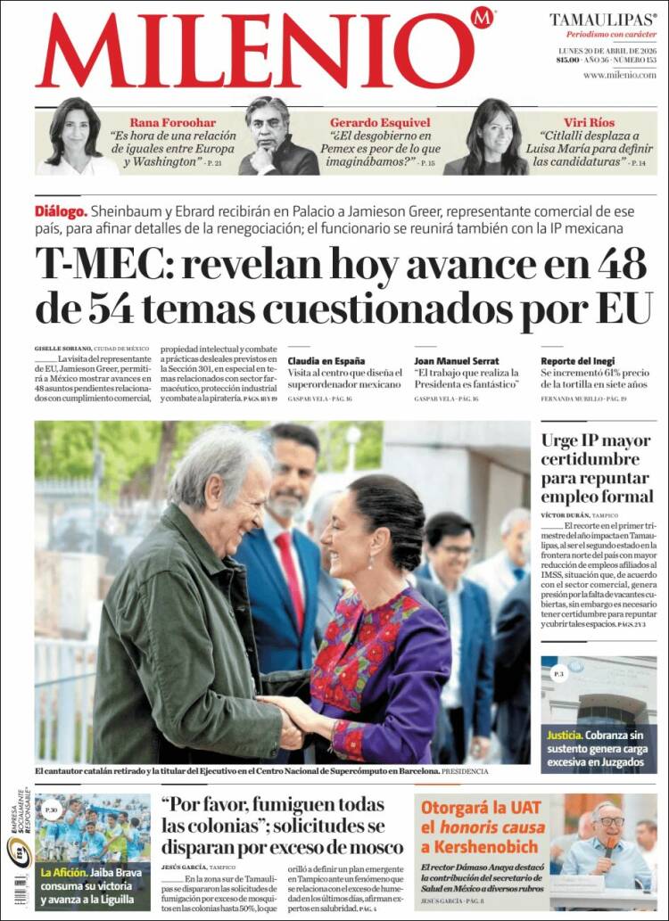 Portada de Milenio - Tamaulipas (M&eacute;xico)