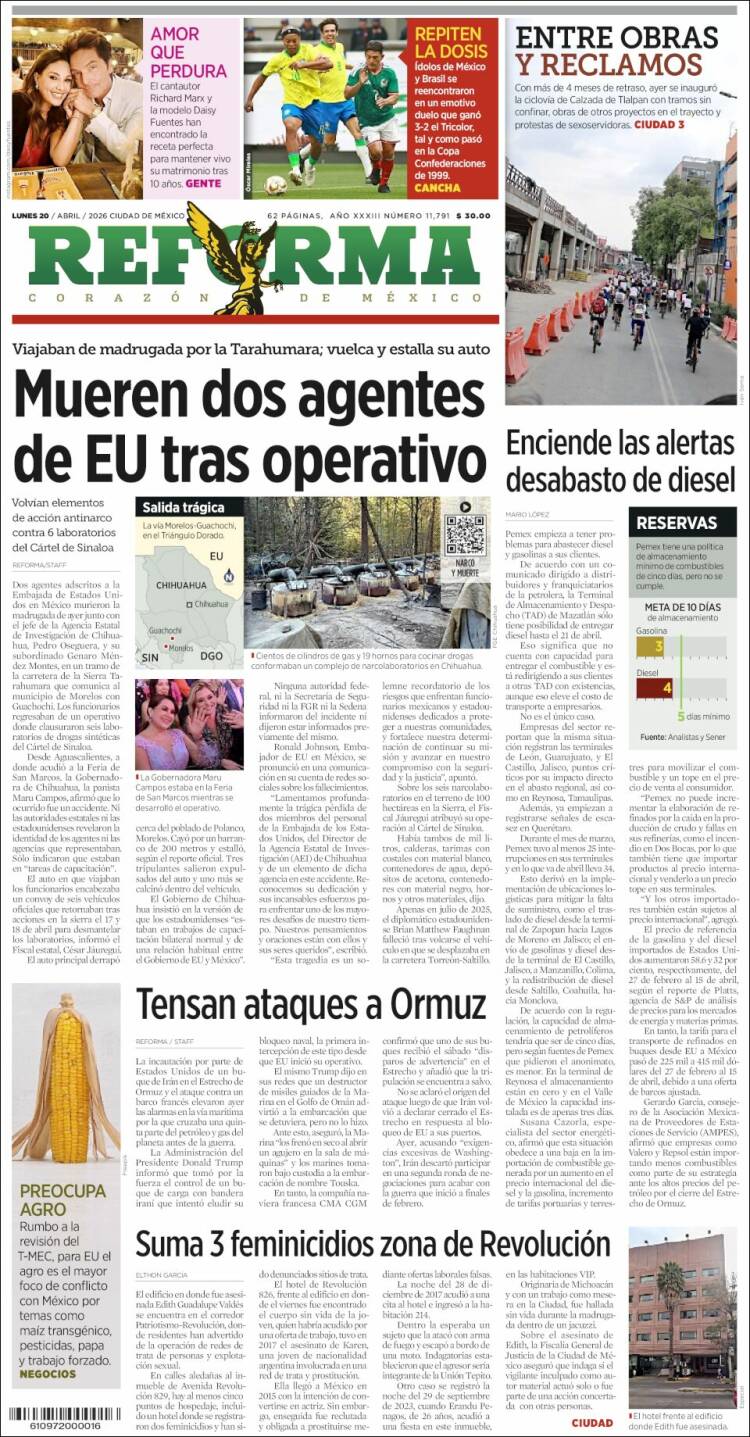 Portada de Reforma (M&eacute;xico)