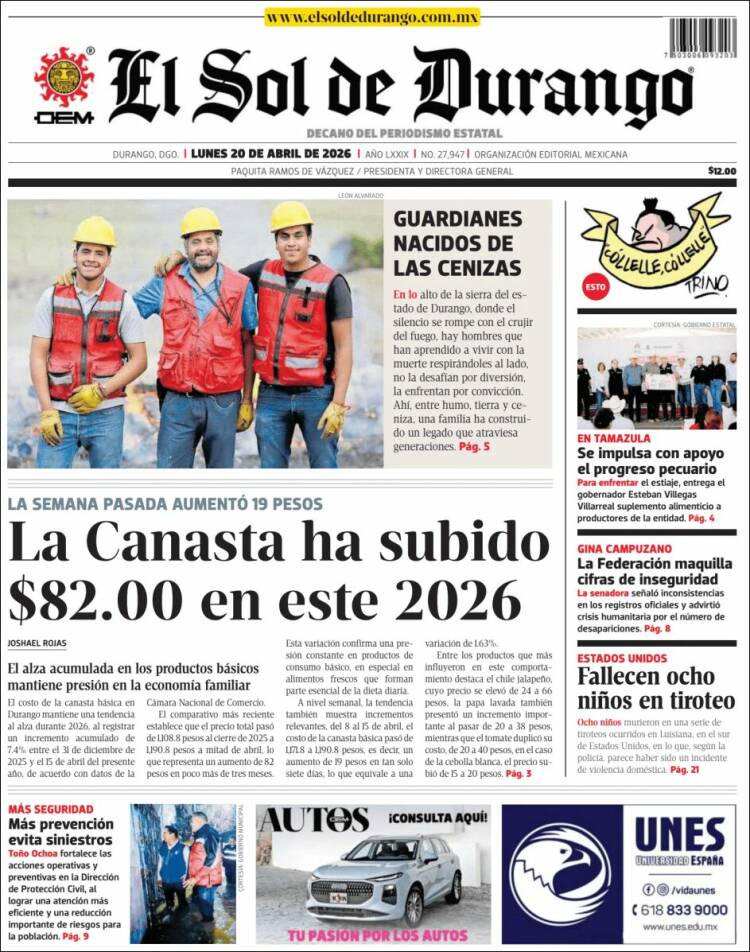 Portada de El Sol de Durango (M&eacute;xico)