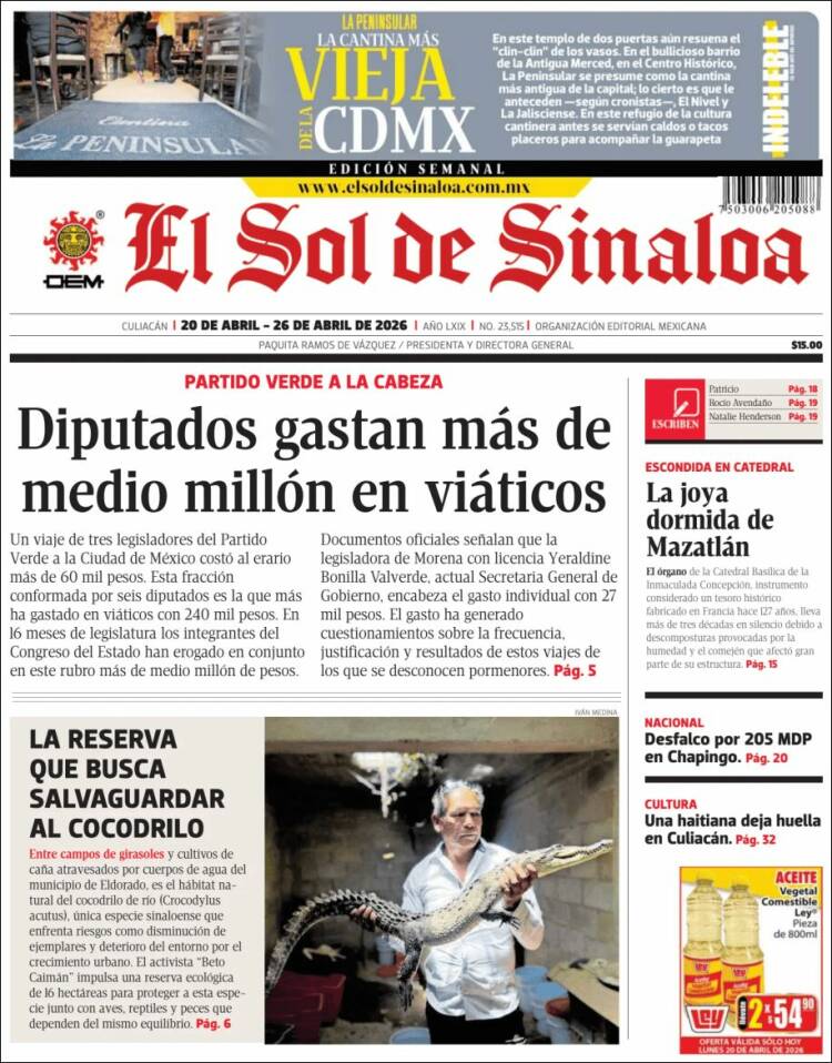 Portada de El Sol de Sinaloa (M&eacute;xico)