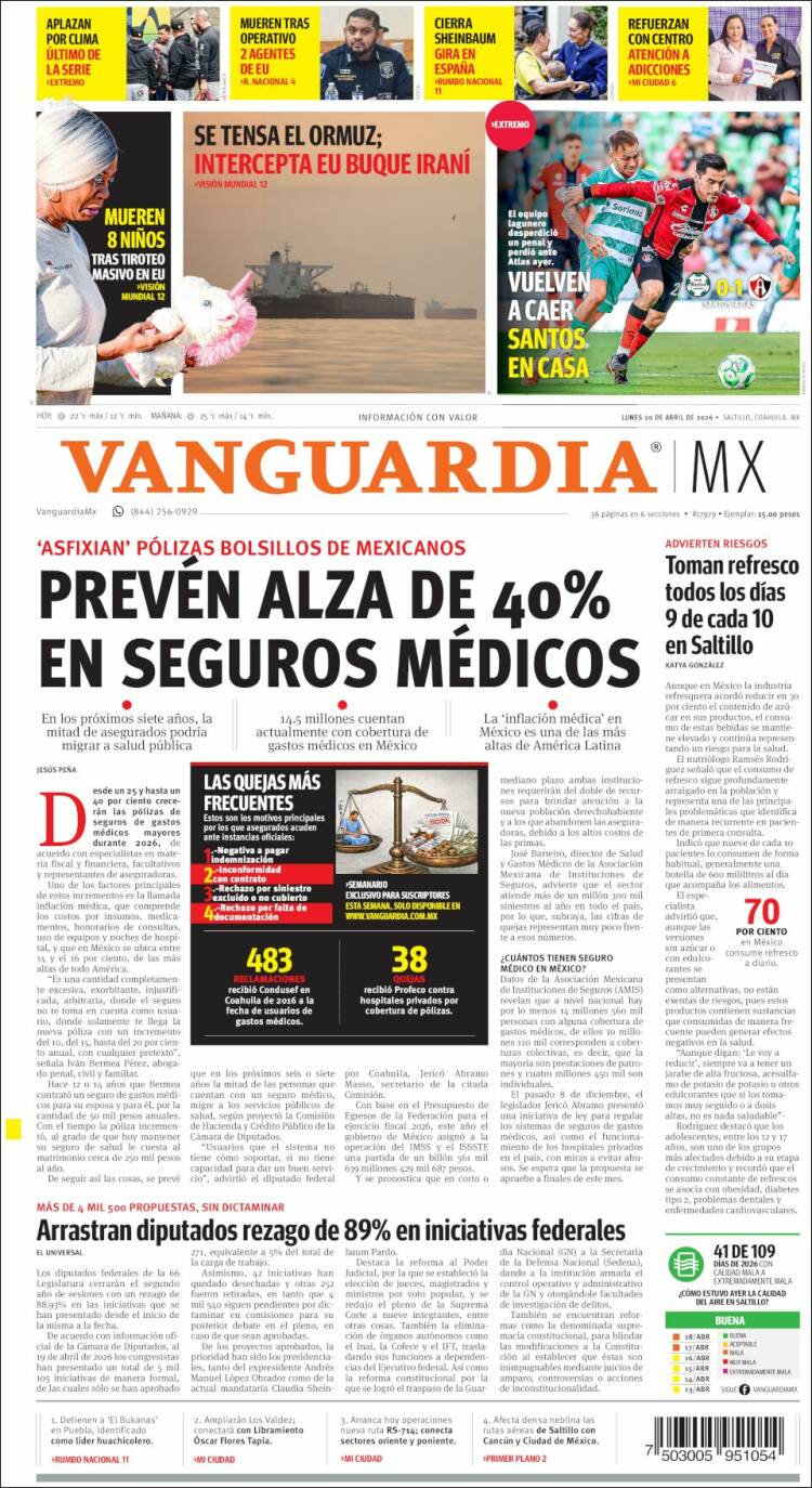 Portada de Vanguardia (M&eacute;xico)