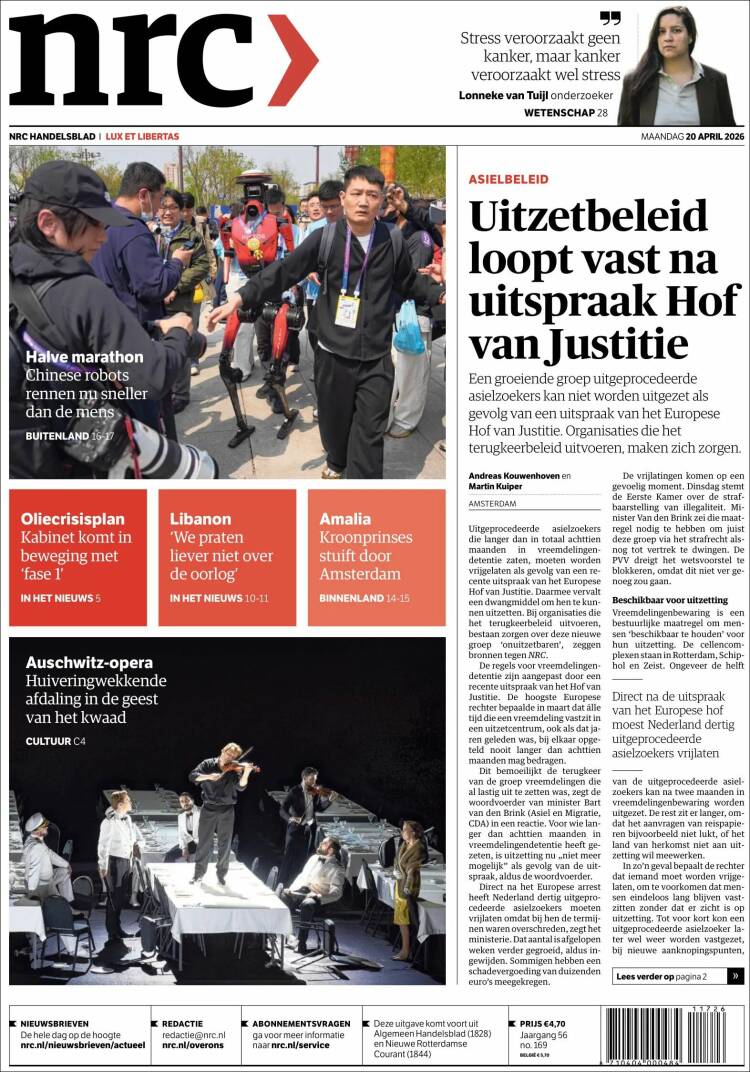 Portada de NRC Handelsblad (Pa&iacute;ses Bajos)