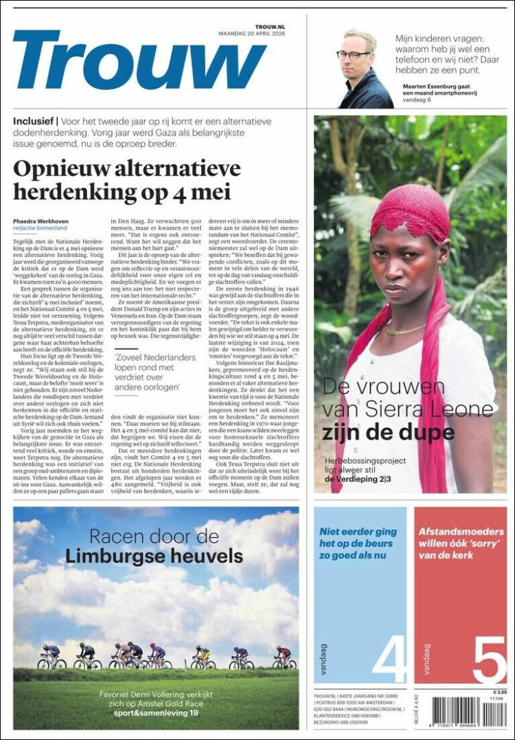 Portada de Trouw (Pa&iacute;ses Bajos)