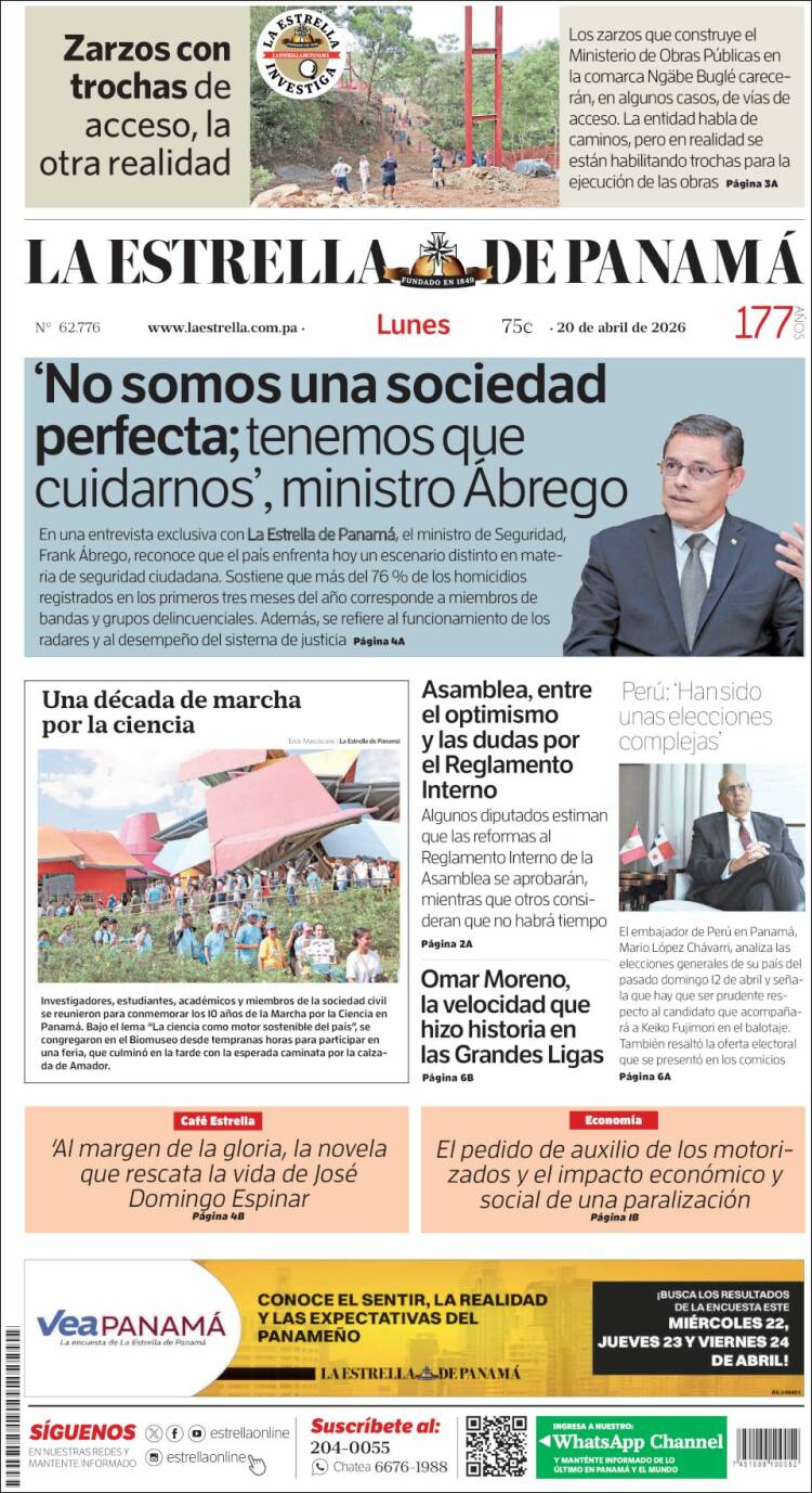 Portada de La Estrella de Panamá (Panam&aacute;)