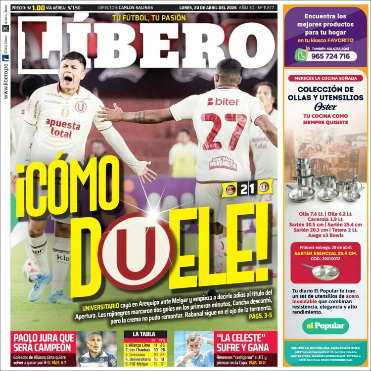 Portada de Líbero (Per&uacute;)