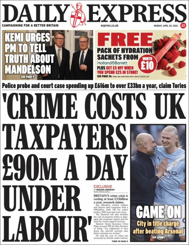 Portada de Daily Express (Reino Unido)