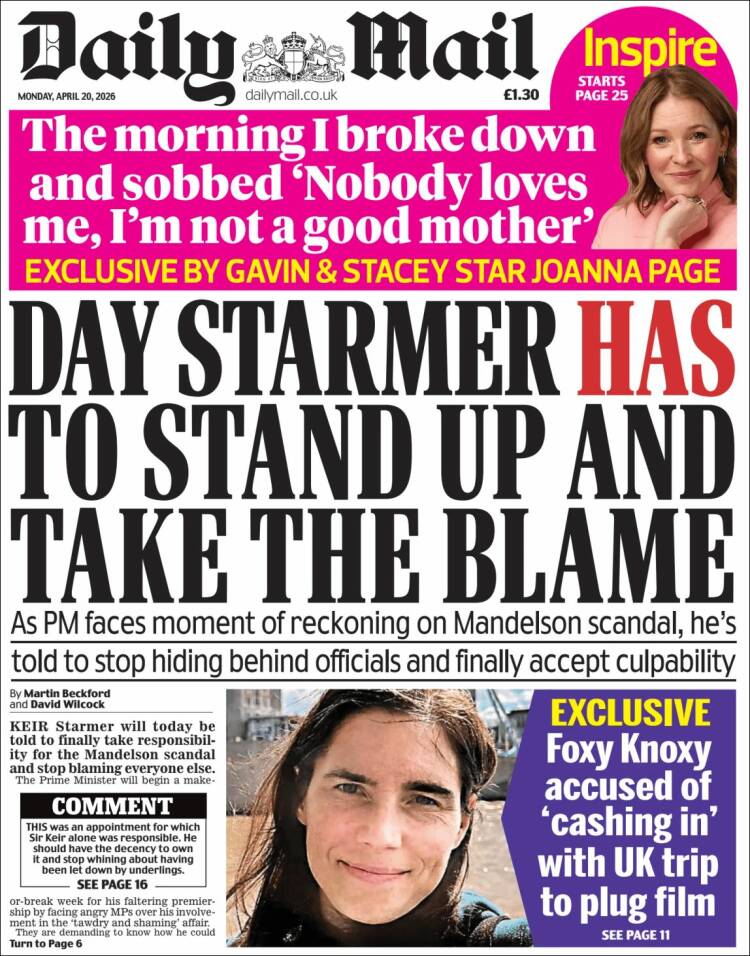 Portada de Daily Mail (Reino Unido)