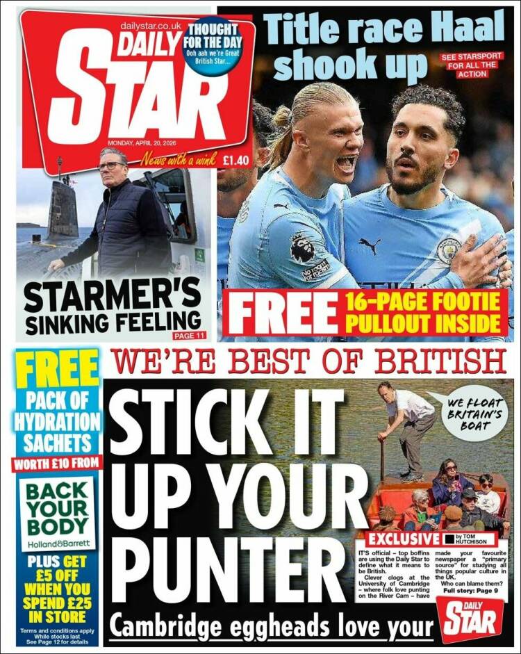 Portada de Daily Star (Reino Unido)