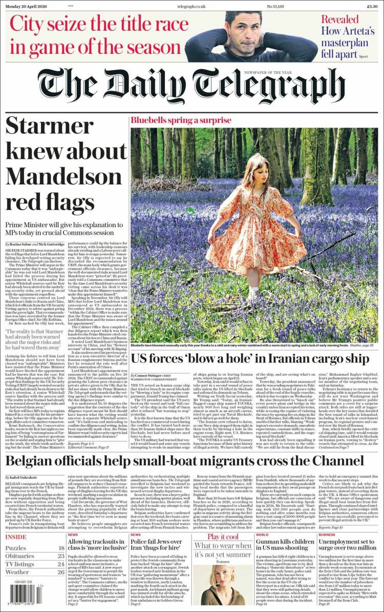Portada de Daily Telegraph (Reino Unido)
