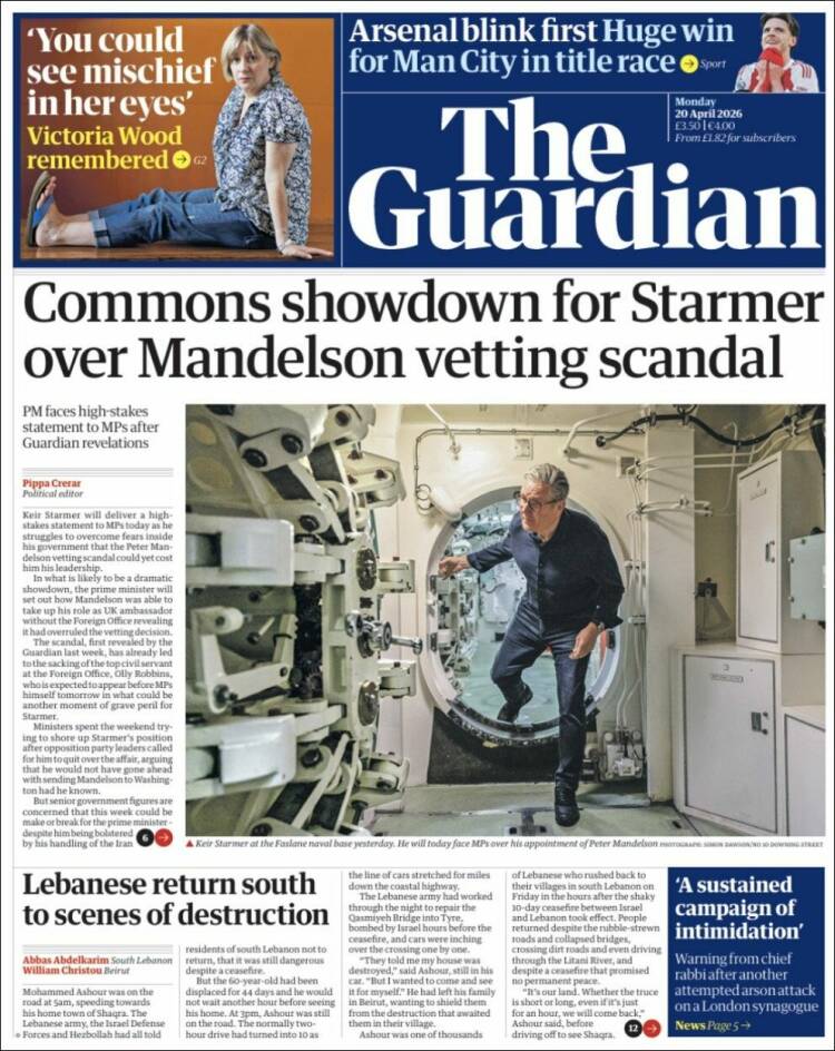 Portada de The Guardian (Reino Unido)