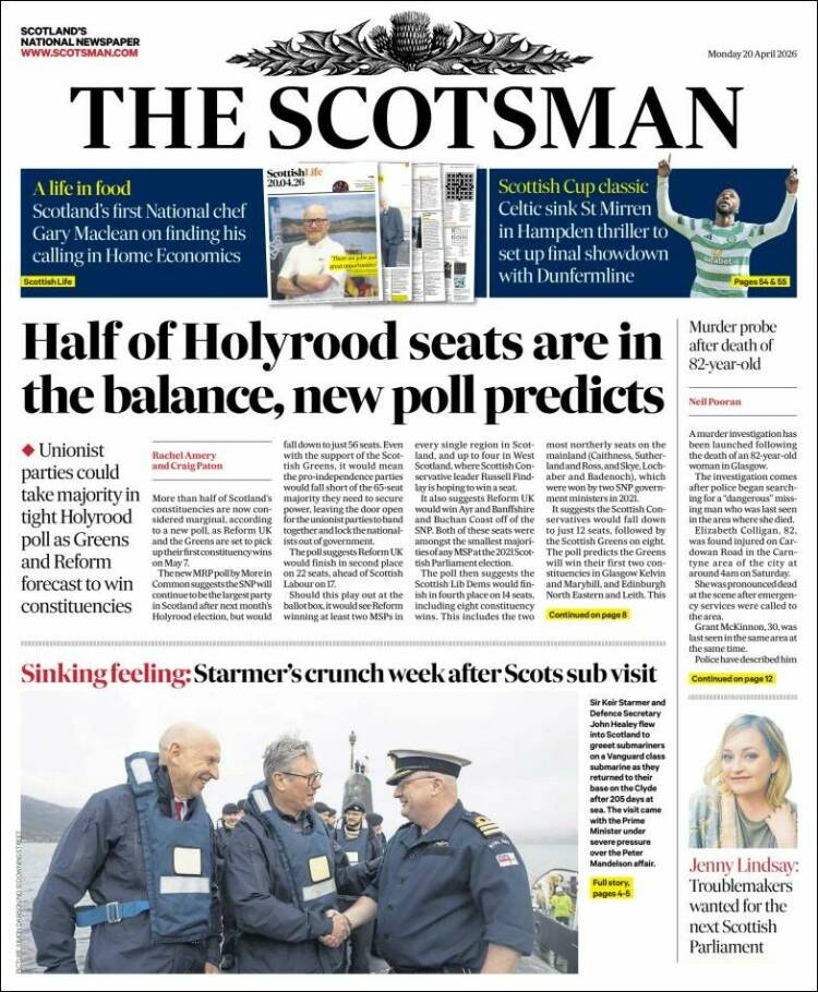 Portada de The Scotsman (Reino Unido)