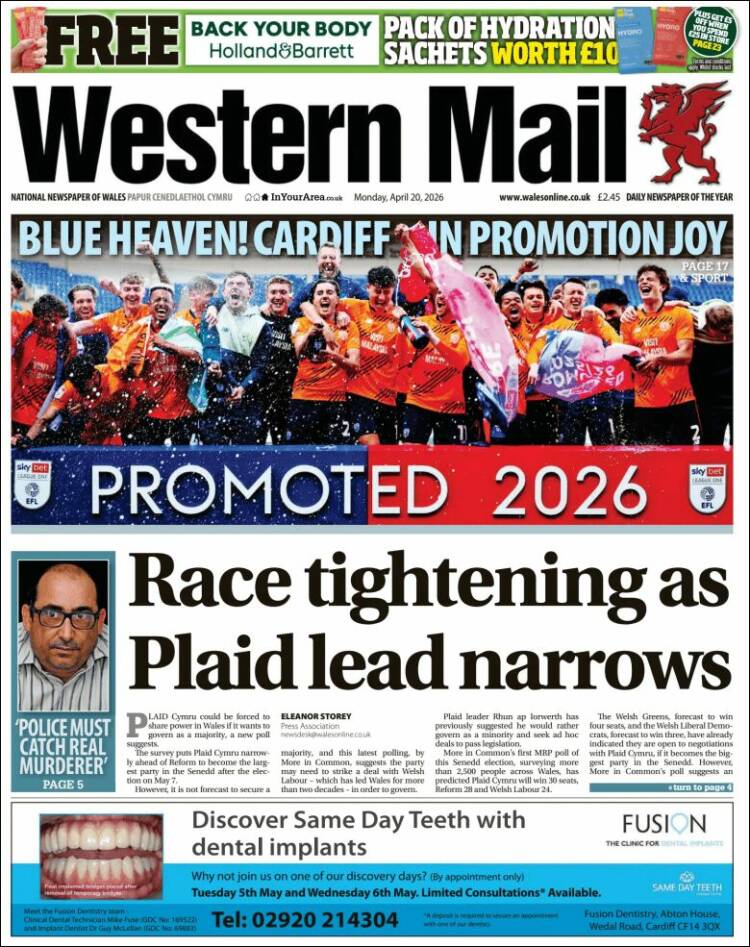 Portada de Western Mail (Reino Unido)