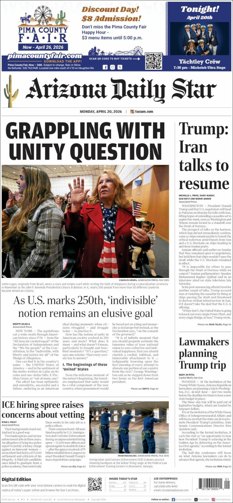 Portada de Arizona Daily Star (USA)