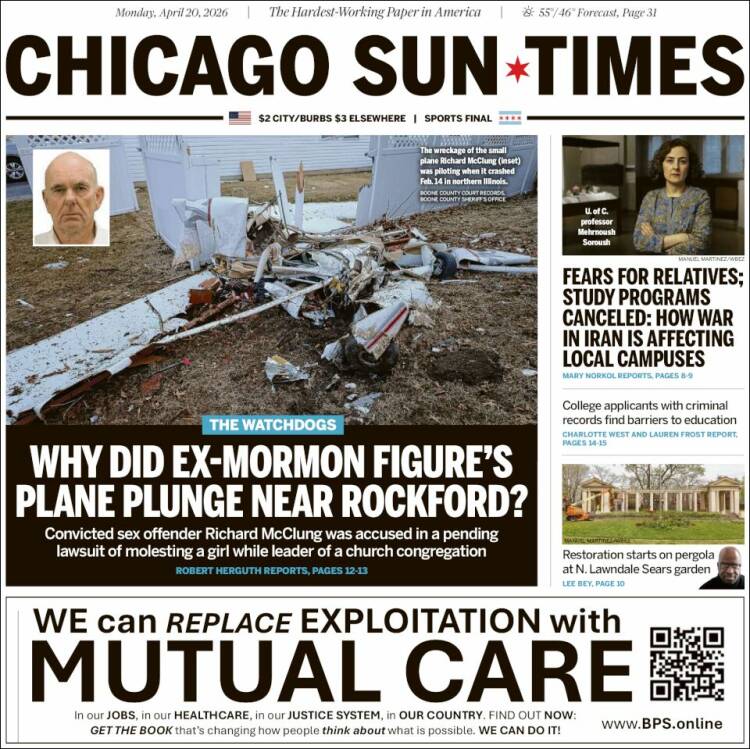 Portada de Chicago Sun-Times (USA)