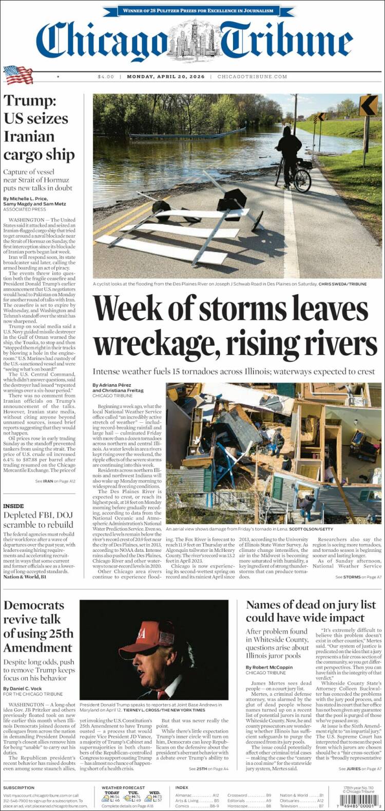 Portada de Chicago Tribune (USA)