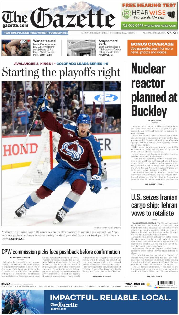 Portada de The Gazette (USA)