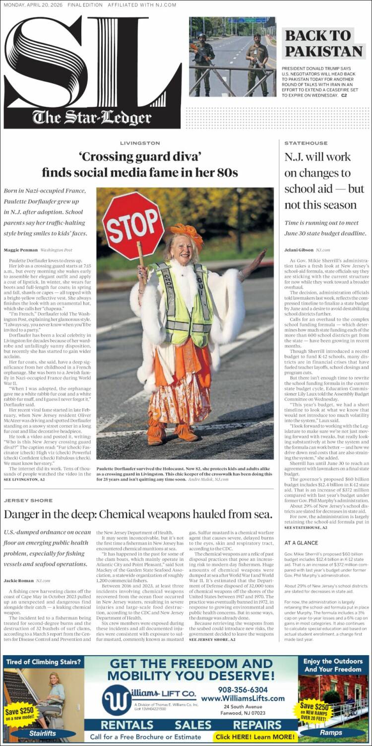 Portada de Star-Ledger (USA)