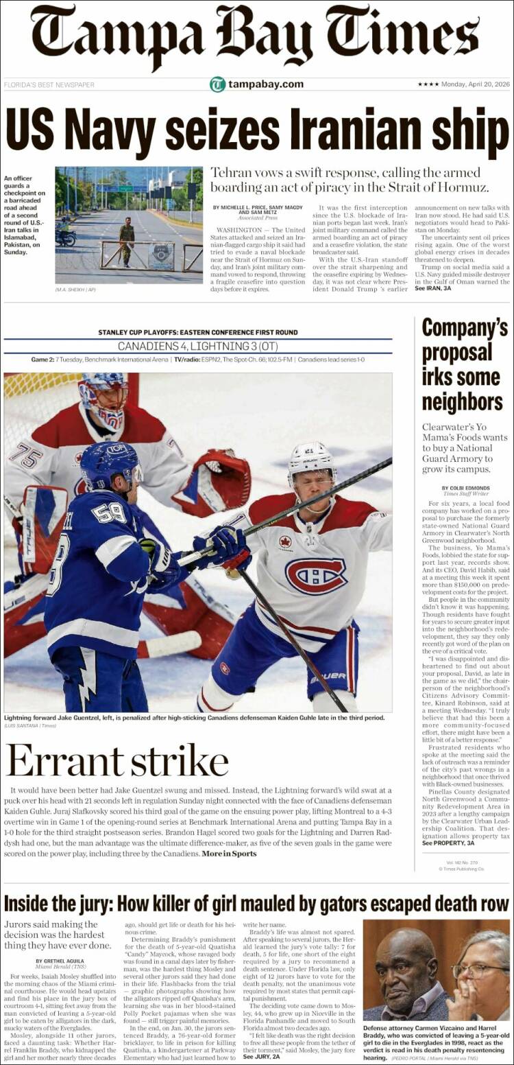 Portada de Tampa Bay Times (USA)