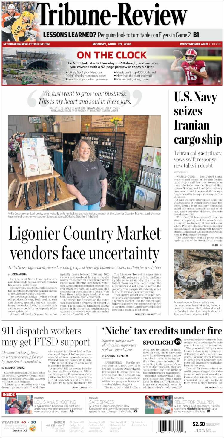 Portada de Tribune-Review (USA)