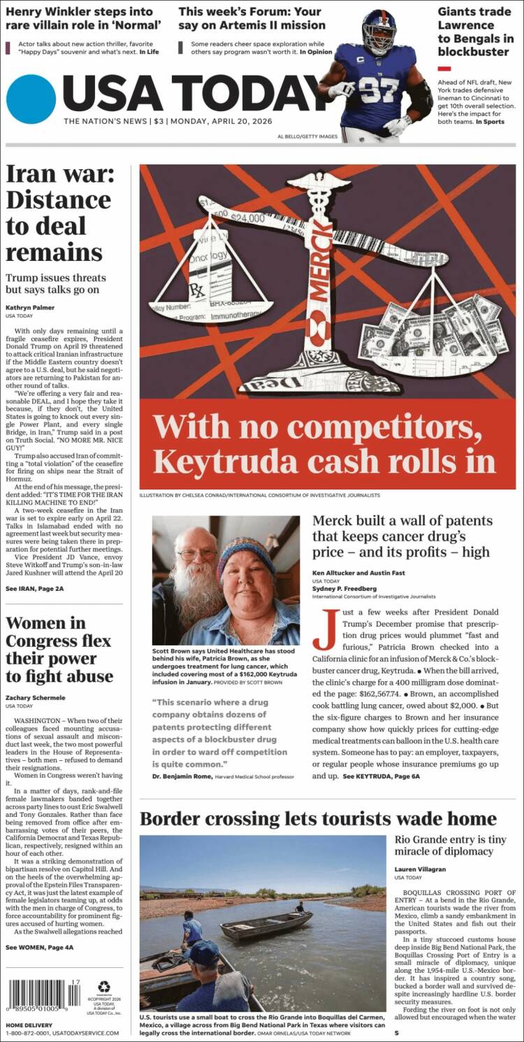 Portada de USA Today (USA)