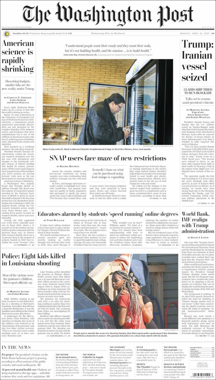 Portada de The Washington Post (USA)