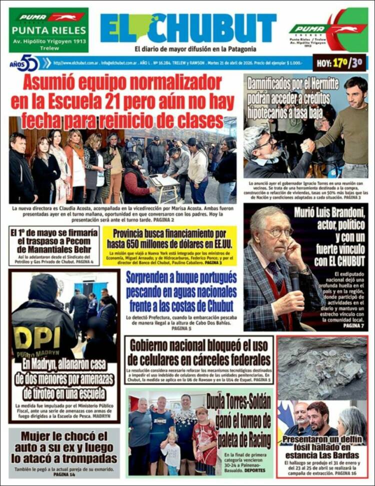 Portada de El Chubut (Argentina)