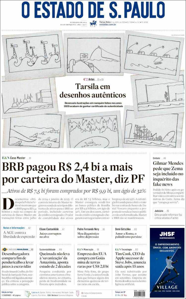 Portada de O Estado de São Paulo (Brasil)
