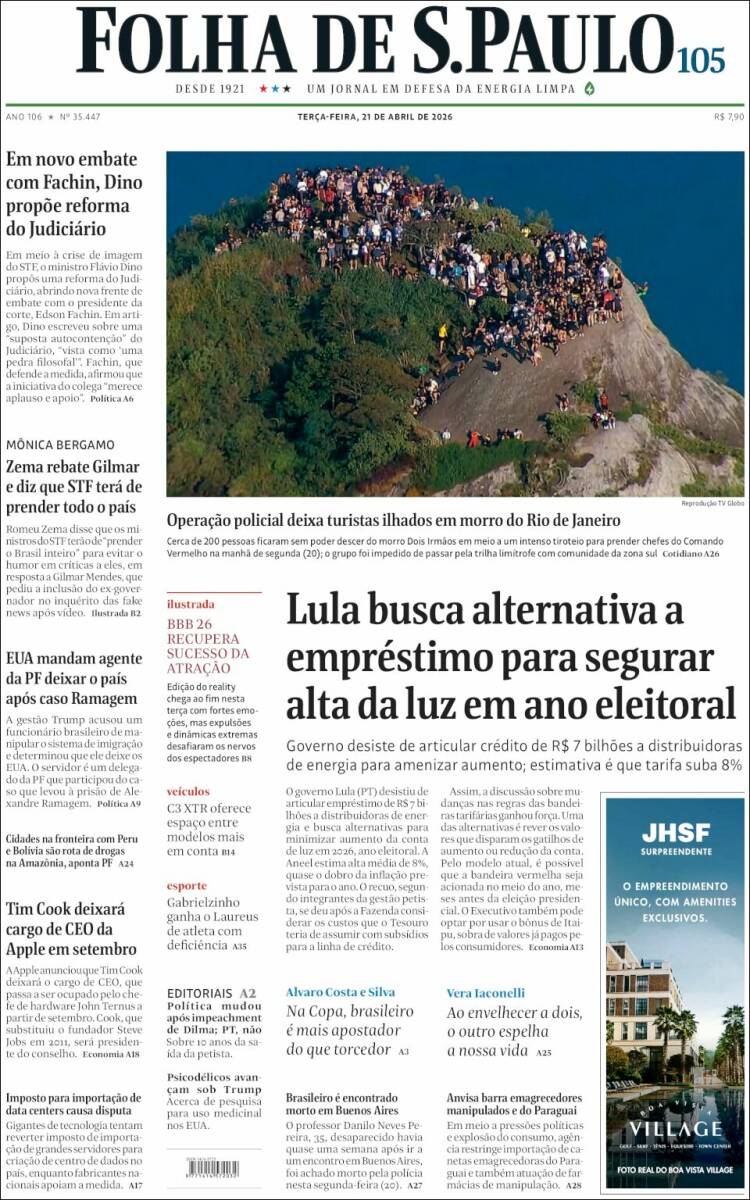 Portada de Folha de São Paulo (Brasil)
