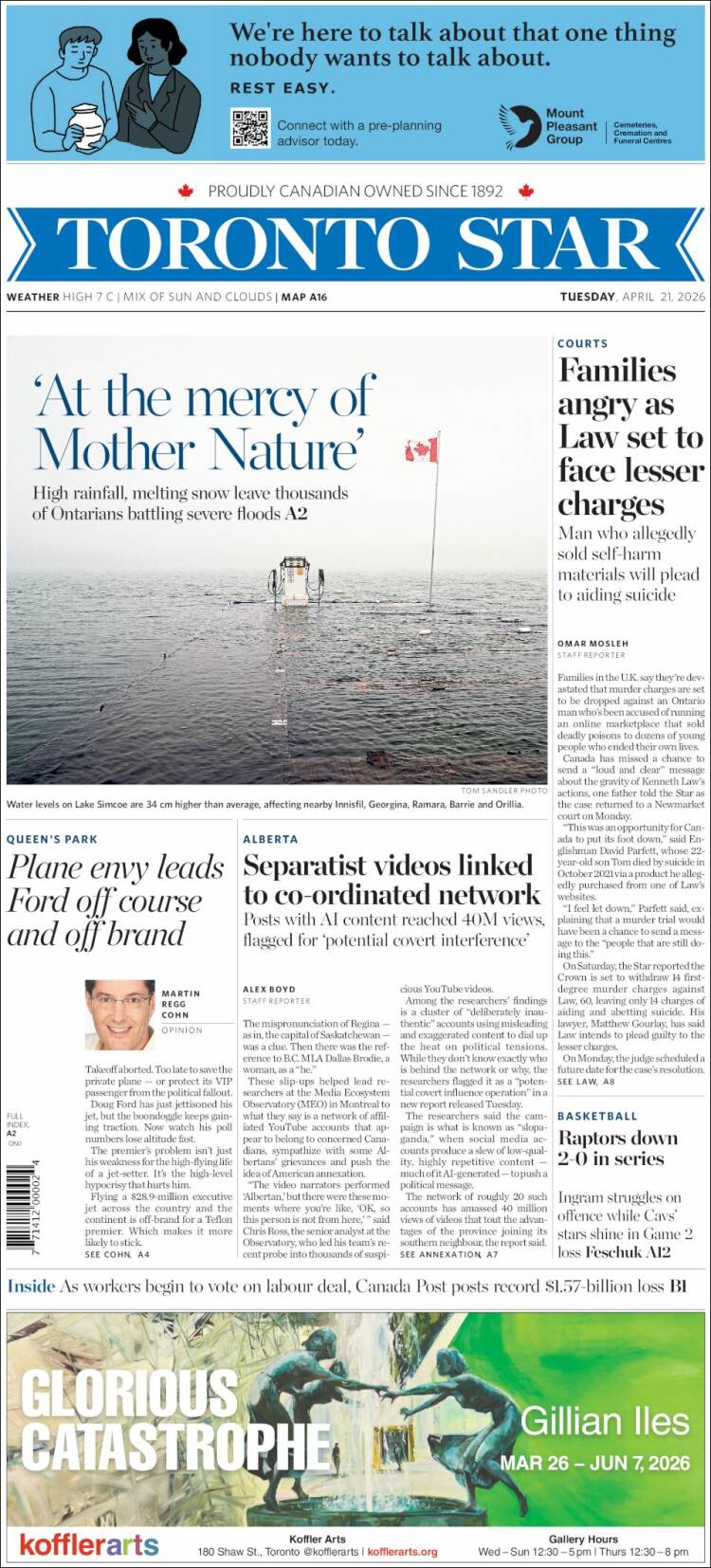 Portada de The Toronto Star (Canad&aacute;)