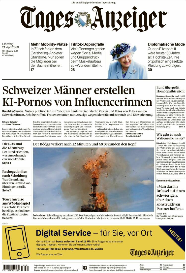 Portada de Tages-Anzeiger (Suiza)