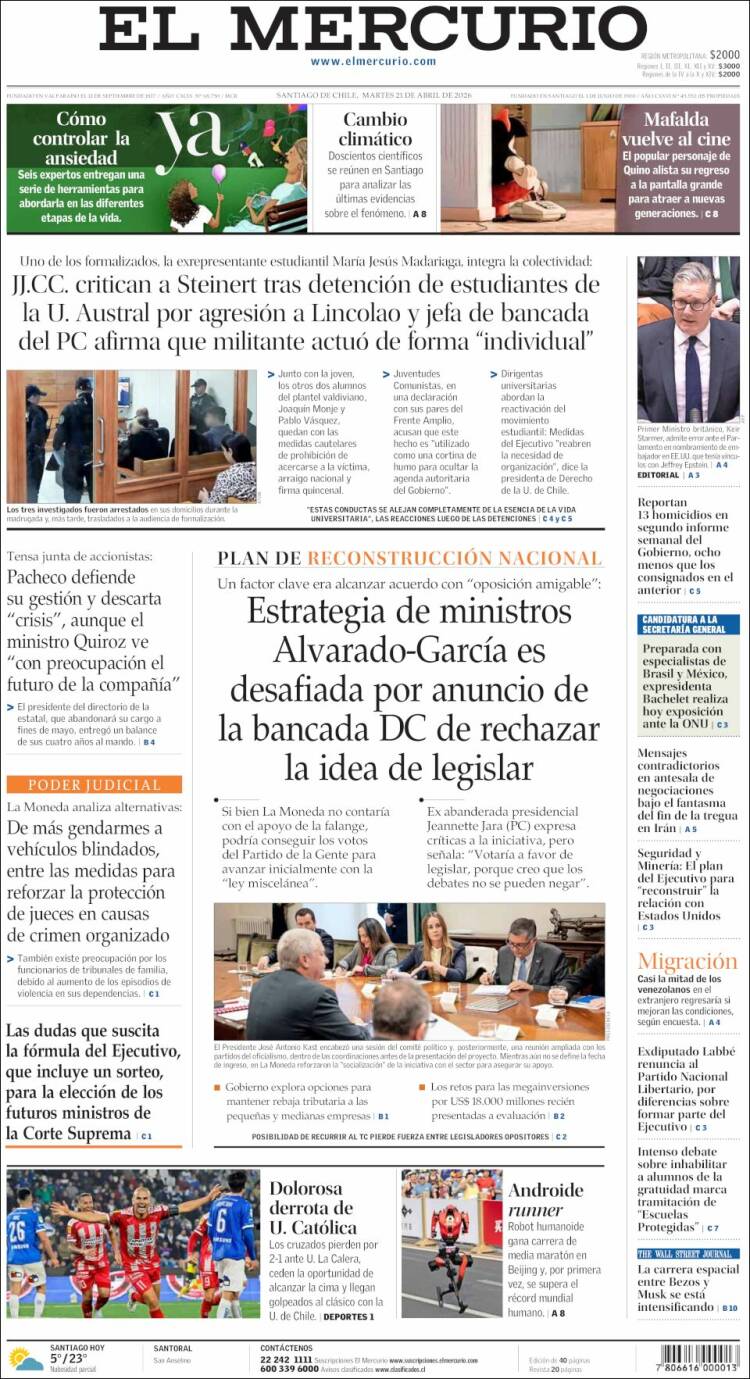 Portada de El Mercurio (Chile)