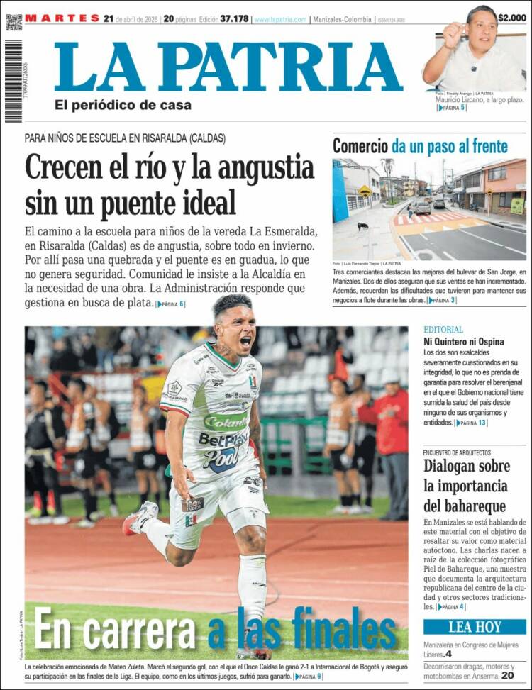 Portada de La Patria (Colombia)