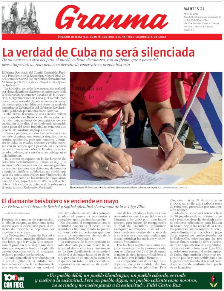 Portada de Granma (Cuba)