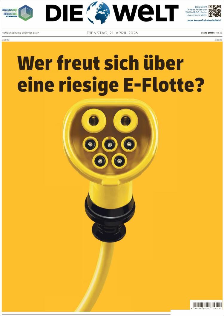 Portada de Die Welt (Alemania)