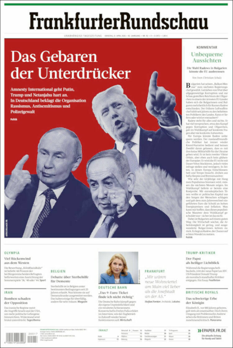 Portada de Frankfurter Rundschau (Alemania)