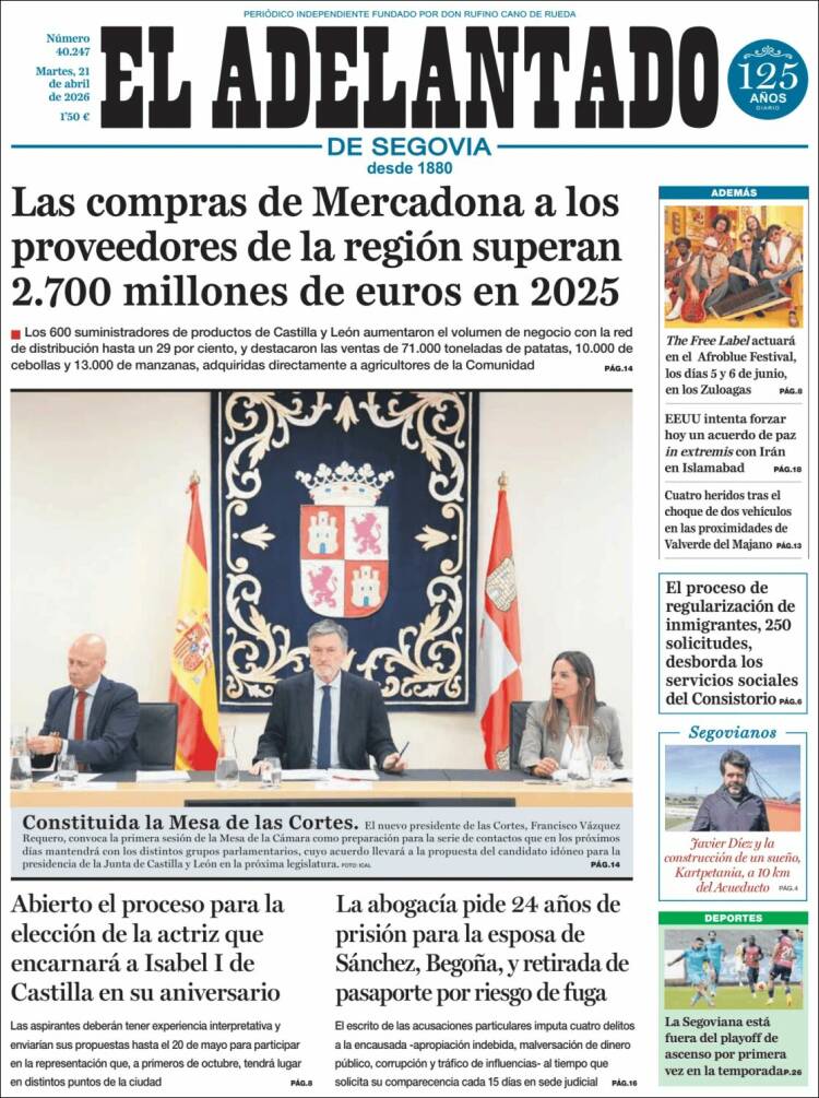 Portada de El Adelantado de Segovia (Espa&ntilde;a)