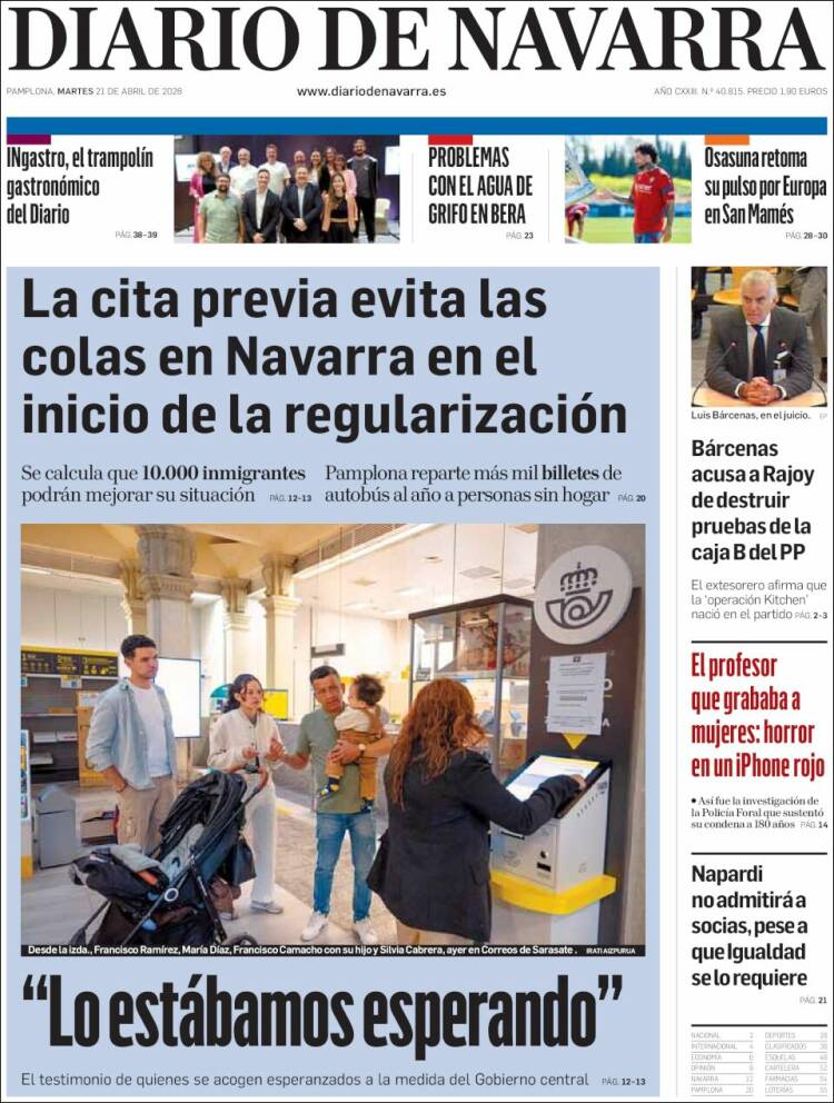 Portada de Diario de Navarra (Espa&ntilde;a)