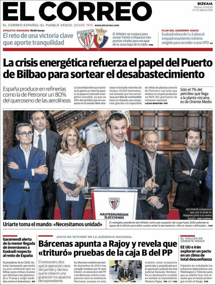 Portada de El Correo (Espa&ntilde;a)