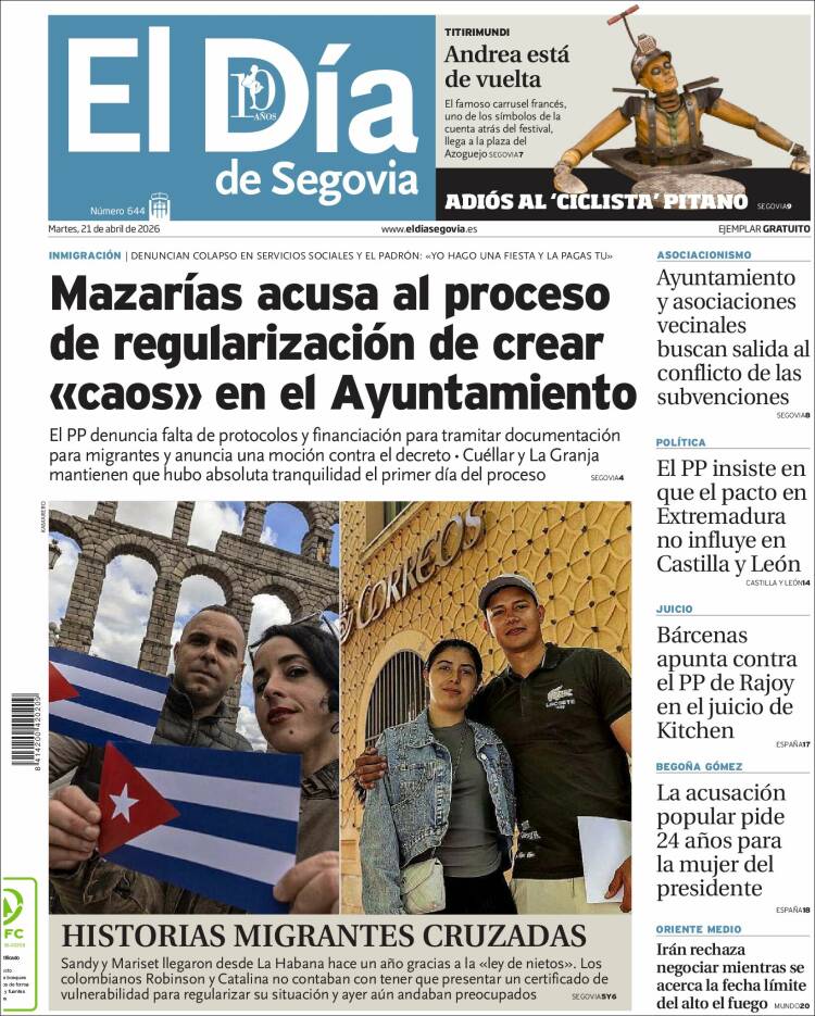 Portada de El Día de Segovia (Espa&ntilde;a)